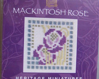 Mackintosh Rose Card kit,  Counted Cross Stitch Kit from Textile Heritage, Needlework Kit, flower kit, greeting card kit, floral