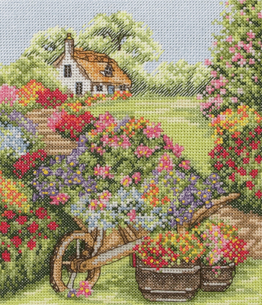 Floral Wheelbarrow Anchor Cross Stitch Kit PCE749 Garden Flowers