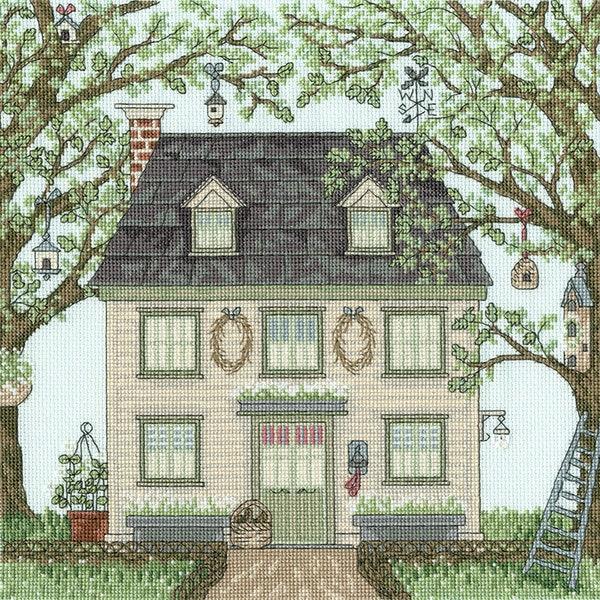 A Country Estate - Country House  Counted cross stitch Kit by Bothy Threads, garden home, Sally Swannell