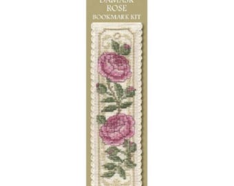 Damask Rose Bookmark Counted Cross Stitch Kit from Textile Heritage,Flower Needlework Kit, cross stitch bookmark, rose kit, floral x stitch