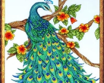 Peacock from Design Works Cross Stitch Kit ,(2808) , peacock tail, embroidery kit, needlework kit, stunning peacock, bird