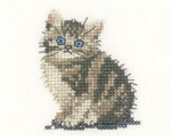 Tabby Kitten  Cross Stitch Kit from  Heritage Craft Little Friends on 14ct Aida, cat needlework kit, pet embroidery, animal kit