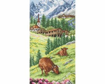 Anchor Swiss Alpine Landscape Cross Stitch Kit - PCE0811, swiss mountains ,swiss scenery