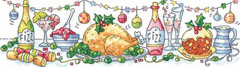 christmas time Christmas Dinner from Heritage Crafts Karen Carter Collection Cross Stitch Kit christmas lunch turkey dinner