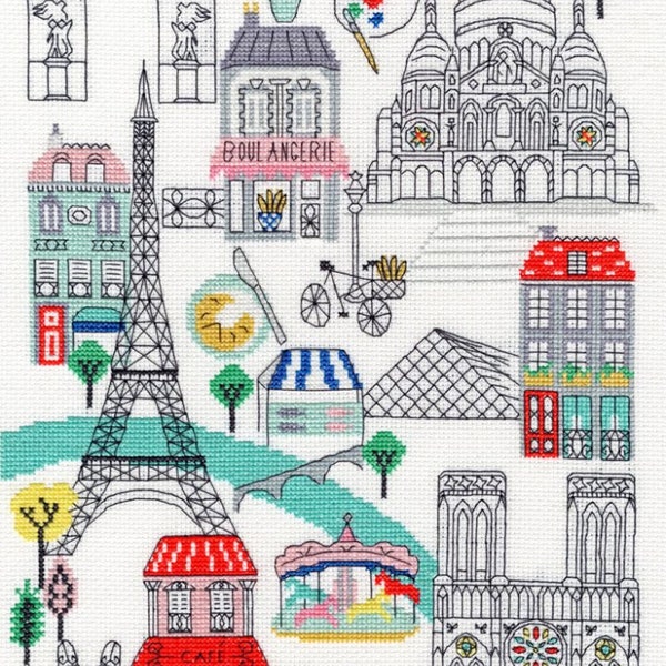 Love Paris Counted cross stitch Kit by Bothy Threads, Blackwork kit, paris france, french blackwork, designed by Jessica Hogarth