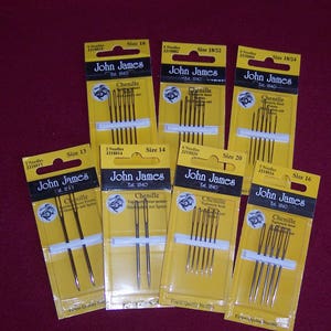 John James Chenille Hand  Sewing Needles-Size 13,14,16,18,20,22,24,26, 18/22 & 18/24, embroidery needles, sewing needles