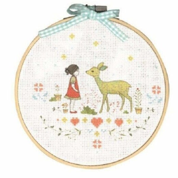 DMC Nature Girl Printed Cross Stitch Kit by Tamar Nahir-Yanai- TMRCRX2, deer and girl