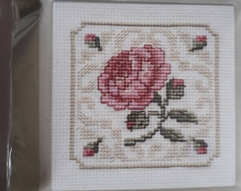 Damask Rose Coaster Counted Cross Stitch Kit from Textile Heritage, coaster kit, drinks mat, plastic coaster kit , cross stitch coaster