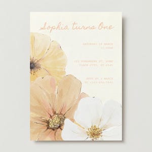 First Birthday Invitation Template | Baby Girl Birthday Party Invite | Digital Birthday Invitation | Printable PDF