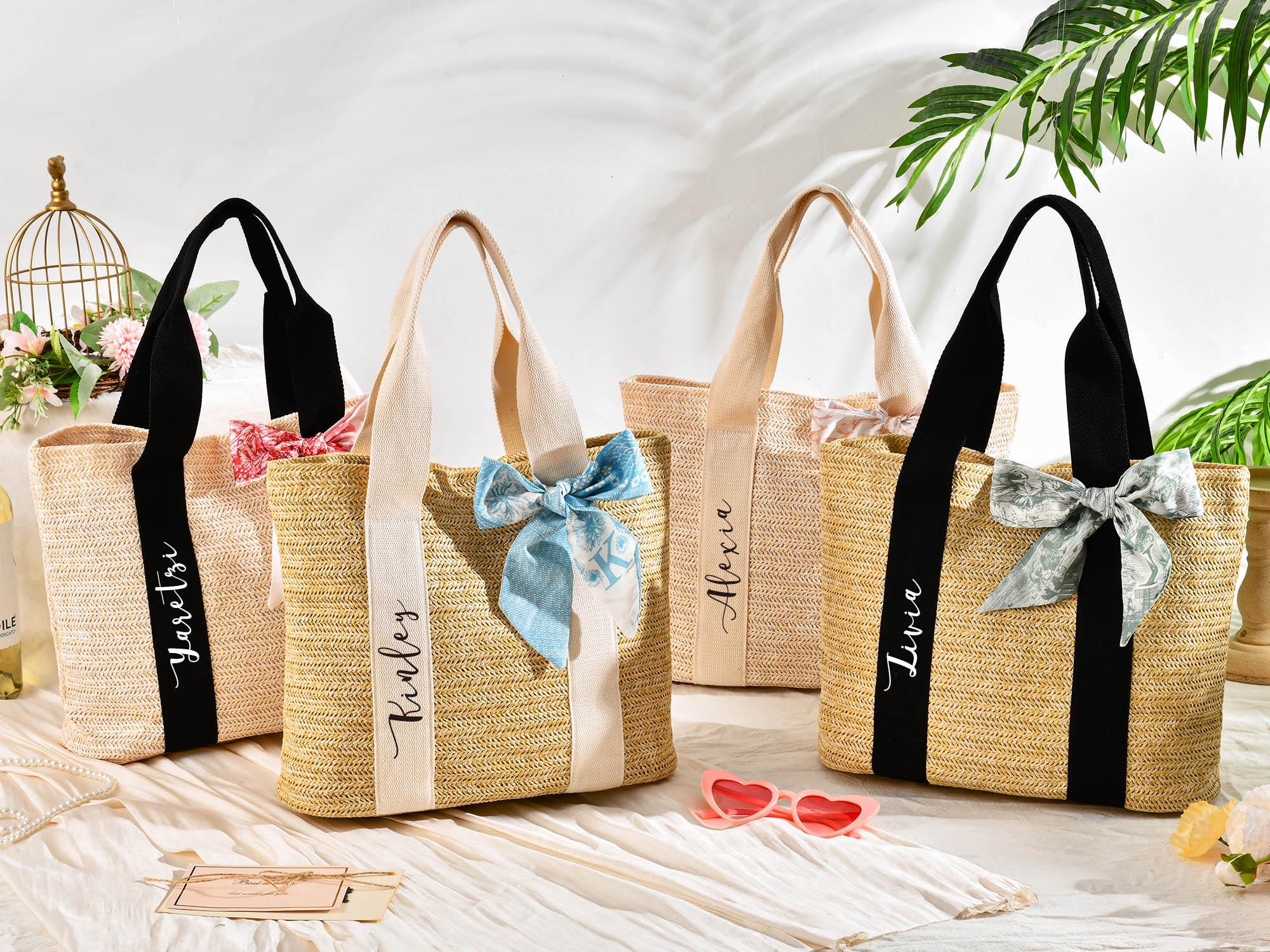 Custom Beach Straw Bags, Bridesmaid Gifts, Bachelorette Beach Tote Bag, Bridesmaid Beach Bag, Bridal Shower Bags, Bridesmaid Proposal