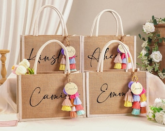 Custom jute draagtas bruidsmeisje, gepersonaliseerde cadeautas bruidsmeisje, strandtas bruidsmeisje strand, tas bruidsmeisje, bruidsfeest cadeau
