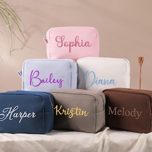 Gepersonaliseerde geborduurde make-uptas, aangepaste make-uptas, cadeaus bruidsmeisje, make-uptas bruidsmeisje, make-uptas met monogram, toilettas