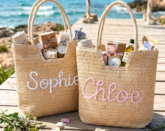 Personalized Straw Beach Bag, Custom Bridesmaid Tote Gift, Girls Trip Bag, Bachelorette Party Favors