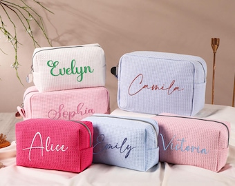 Embroidered Cosmetic Bag, Bridesmaid Gifts, Bridesmaid Makeup Bag, Monogram Toiletry Makeup Bag, Travel Makeup Bag, Bachelorette Party Gifts