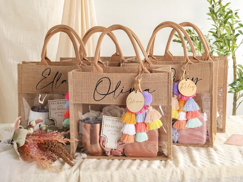 Personalized Bridesmaid Burlap Tote Bag, Custom Bridesmaid Gift Jute ...