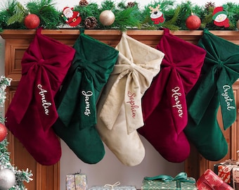 Personalized Christmas Stockings, Embroidered Family Name Stockings, Velvet Stockings, Xmas Stockings, Holiday Stockings Gifts, Holiday Deco