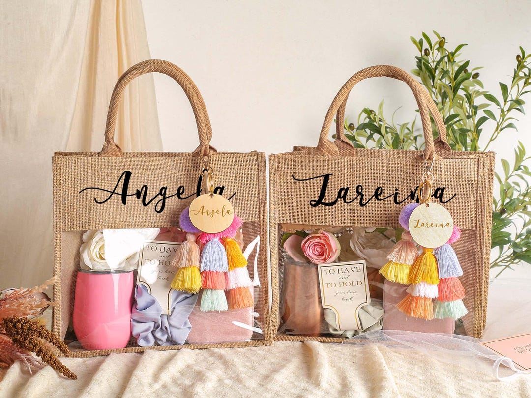 Personalized Bridesmaid Burlap Tote Bag, Custom Bridesmaid Gift Jute ...