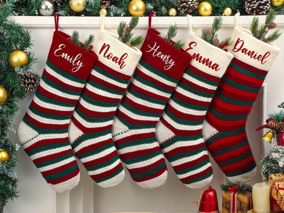 2026 Embroidered Christmas Stockings, Personalized Family Christmas Stockings, Knitted Stockings With Name, Holiday Stockings Decor Gifts