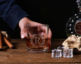 Custom Monogram Whiskey Glass, Engraved Groomsmen Whiskey Glass, Groomsman Gift, Best Man Gift, Dad Gifts, Gift for him