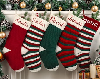 2026 Gepersonaliseerde geborduurde kerstsokken, aangepaste familie kerstsokken, gebreide kousen met naam, kousen voor de feestdagen