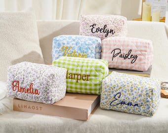 Custom Embroidered Makeup Bag, Personalized Embroidered Cosmetic Bag,Floral Makeup Bag,Bridesmaid Gift,Travel Makeup Bag,Women Toiletry Bag