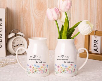 Personalized Floral Ceramic Vase for Mom Grandma, Mother’s Day Gift, Grandma Gift, Flower Vase Gift for Mom Nana, Grandma&#39;s Garden Vase