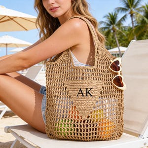 Personalized Beach Tote Bags, Bridesmaid Gift Bags, Bridesmaid Beach Bag, Travel Beach Bag, Bachelorette Party Gift Bag, Tote Bag for Her image 2