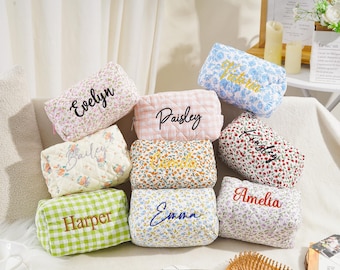 Personalized Embroidered Makeup Bag, Custom Bridesmaid Cosmetic Bag, Floral Makeup Bag, Women Toiletry Bag,Travel Makeup Bag,Bridesmaid Gift