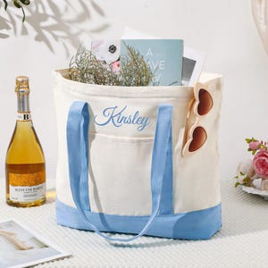 Custom Embroidered Canvas Tote Bag, Bridesmaid Beach Tote Bags, Bachelorette Gifts, Gift for Her