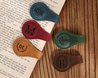 Leather Magnetic Bookmark, Custom Magnetic Bookmarks with Engraved Text, Handmade, Reader gift, Book Accessories for Readers