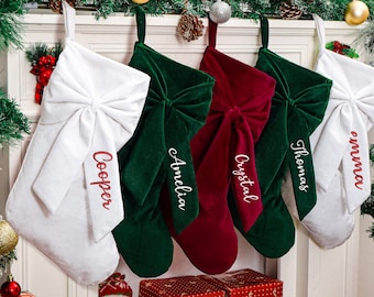 2025 Personalized Embroidered Christmas Stockings, Family Christmas Stockings, Velvet Stockings, Holiday Stockings Decor, Christmas Gifts
