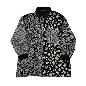 Camicetta vintage da donna con bottoni a fantasia floreale, stampa patchwork, stile retrò, arte da indossare