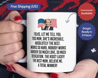 Trump American Mama Coffee Mug (11oz, 15oz), Custom Mom Gift for Mother’s Day, Birthday, Anniversary – Trump Supporter Tea Cup & Coffee Mug