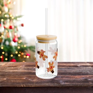 Gingerbread Christmas Coffee Glass, Christmas Iced Coffee Glass, Holiday gifts, Christmas gift ideas, Christmas Glass Can, Hot chocolate mug