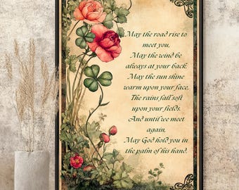 Irish Blessing Art Print • Vintage Floral Celtic Decor