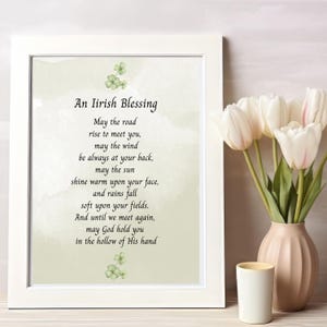 Irish Blessing Wand Kunst Druck - Minimalistisches Kleeblatt Fine Art Poster, Keltisches Wohndekor, inspirierendes Gebetsgeschenk, ungerahmt