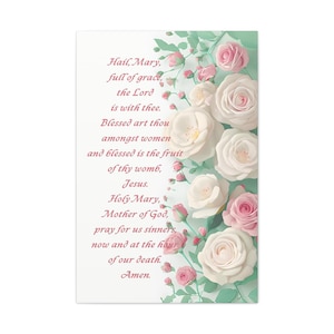 Hail Mary Floral Canvas Art: Catholic Prayer Print