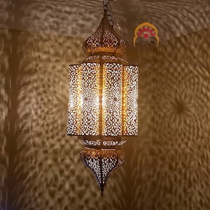 Large Moroccan Lamp Pendant Light | Brass Hanging Lamp & Ceiling Light Fixture | Bohemian Home Decor Lighting, Unique Morocco Lamp shade