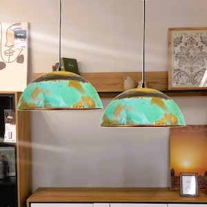 Set 2 of Oxidized Copper Patina Pendant Light | Ceiling light Fixture for Kitchen Island Lighting, Oxidized pendant Light Kitchen Island