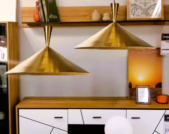 Set of 2 Handmade Brass Dome Pendant Lights: Minimalist Boho Lighting