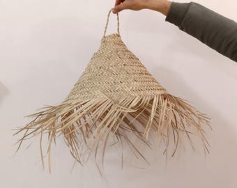 Handmade Straw Parasol Pendant Light Palm Leaf Boho Rustic Lampshade - suspension en paille marocaine