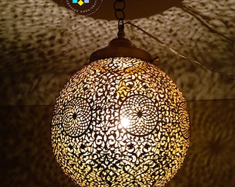 Moroccan Pendant Light: Handmade Brass Hanging Lamp Shade
