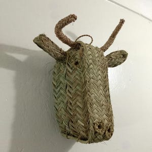 BULL Head Wall Art Boho Rotin Tenture murale, Natural Halfa Grass Animal Head, Nursery Decor, Unique Gift for Rustic Home