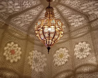 Lámpara colgante marroquí de latón - Lámpara de araña tipo farol hecha a mano - Lámpara colgante de latón - Lámpara de araña de Marrakech