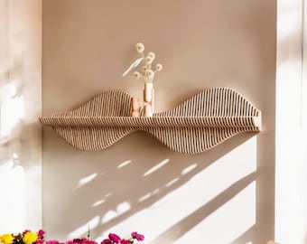 Moderne parametrische interessante plank, grote wanddecoratie, houten muurkunst grote, parametrische golvende zwevende plank - houten muur