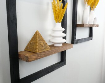 floating plant shelf | wooden display shelf | rectangular framed wall shelf | crystal shelf | picture frame shelf | modern wall shelf
