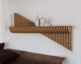 Zwevende plank wandmontage, walnoot hangende zwevende planken, wandplank gebogen, houten eiken planken zonder beugels, golvende boekenplank geometrisch