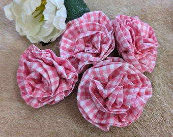 Vichy ROSE Fleurs en tissu Roses, appliqués, embellissements, vêtements, accessoires pour cheveux, carnets