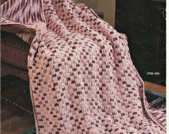 Vintage Crochet Afghan Pattern Reversible Waffle Stitch Blanket Worked in Worsted Weight Yarn, PDF Instant Download