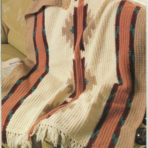 Vintage Crochet Pattern, Navajo Blanket, Worked in Worsted Weight Yarn, PDF Instant Download